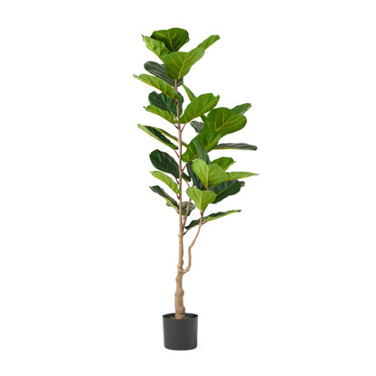59" Green Artificial Fiddle Leaf Tree In Cylindrical Black Pot