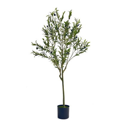 59" Green Artificial Olive Tree In Cylindrical Black Pot