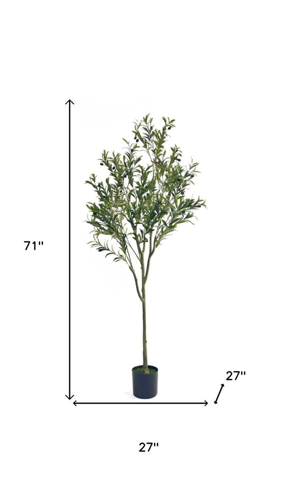 71" Green Artificial Olive Tree In Cylindrical Black Pot