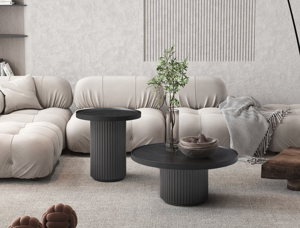 18" Dark Gray Wood Round Pedestal End Table