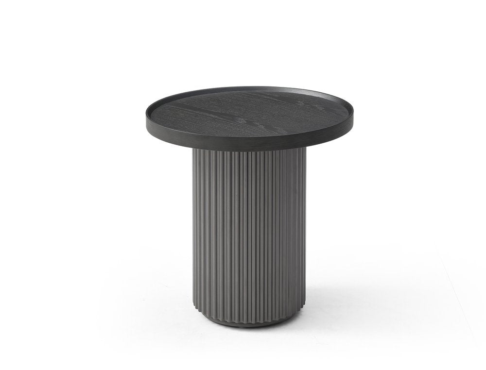 18" Dark Gray Wood Round Pedestal End Table