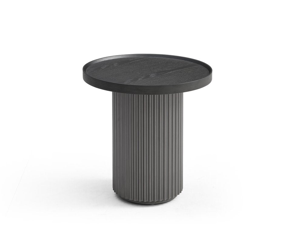 18" Dark Gray Wood Round Pedestal End Table