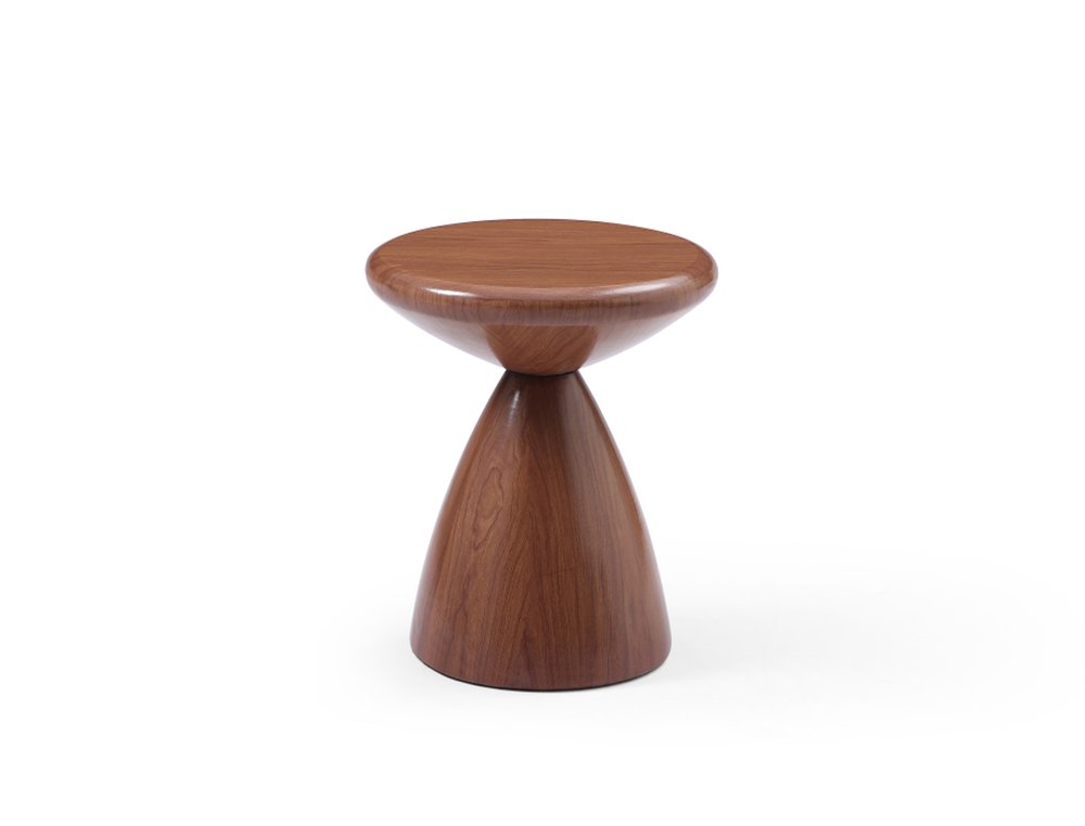 18" Walnut Steel Cinched High Waist Round Pedestal End Table