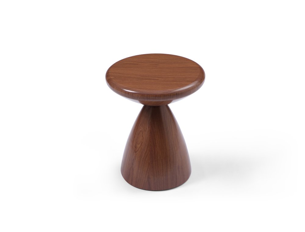 18" Walnut Steel Cinched High Waist Round Pedestal End Table