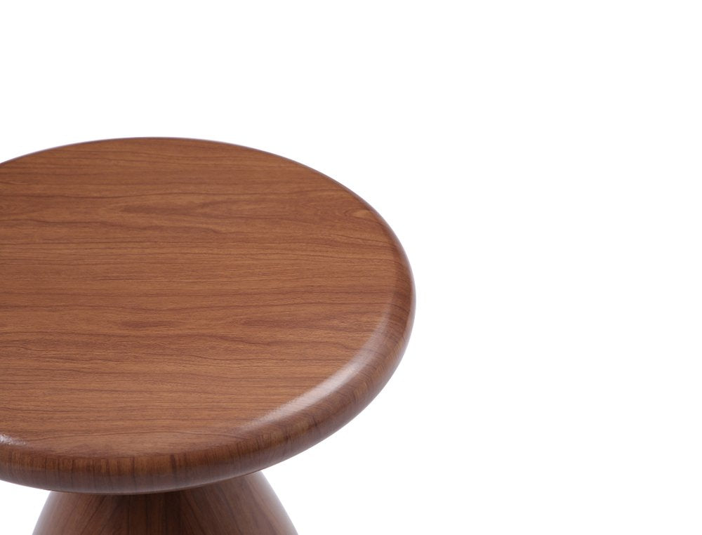 18" Walnut Steel Cinched High Waist Round Pedestal End Table
