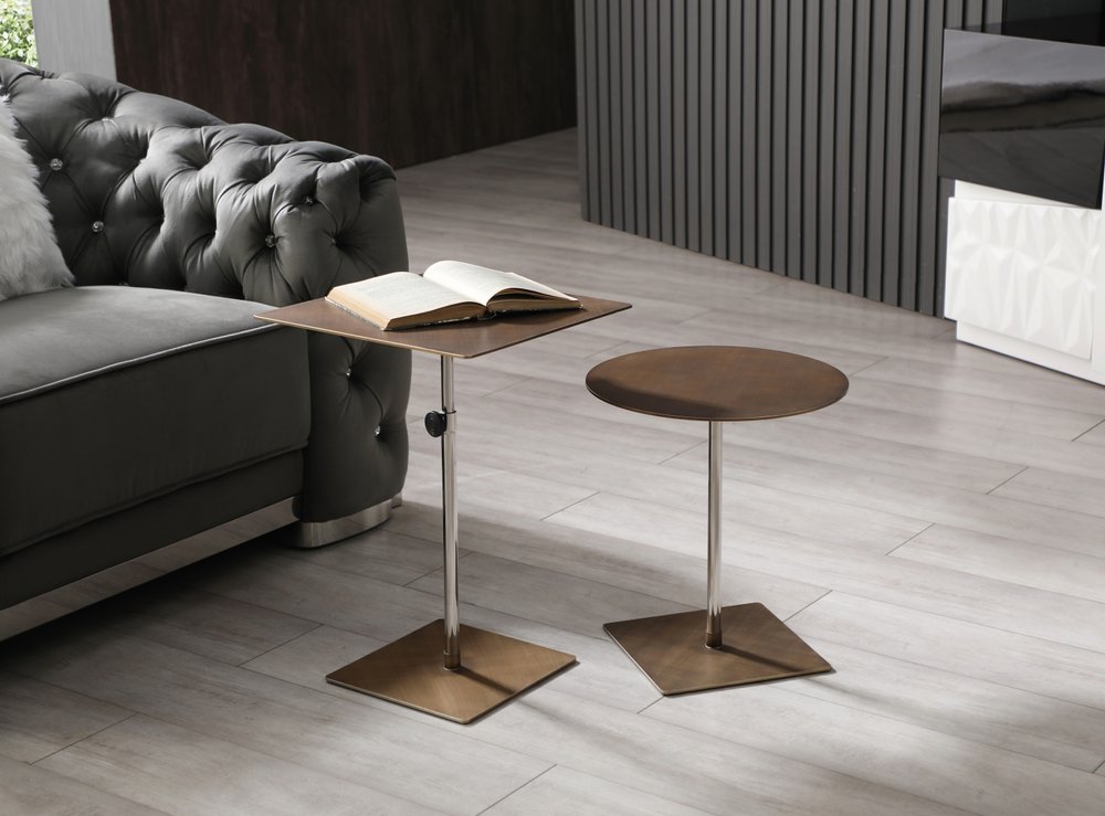 Bronze And Silver Steel Height Adjustable Square Pedestal End Table