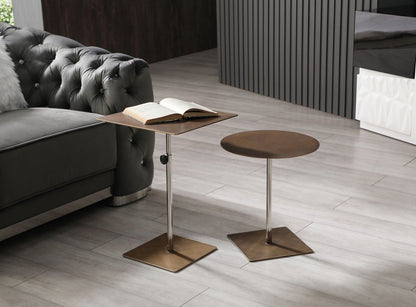 Bronze And Silver Steel Height Adjustable Square Pedestal End Table
