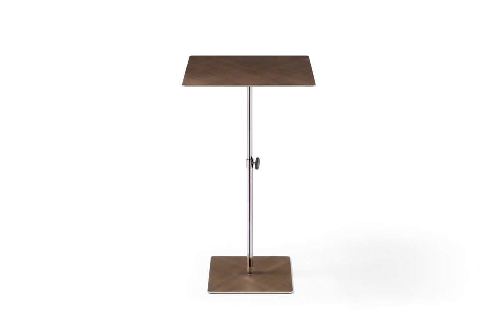 Bronze And Silver Steel Height Adjustable Square Pedestal End Table