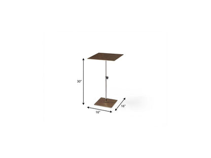 Bronze And Silver Steel Height Adjustable Square Pedestal End Table