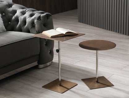 Bronze And Silver Steel Height Adjustable Round Pedestal End Table