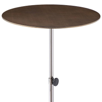 Bronze And Silver Steel Height Adjustable Round Pedestal End Table