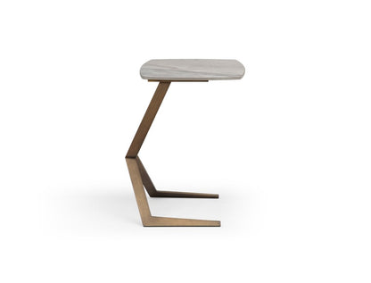 24" White And Bronze Ceramic Faux Marble and Steel End Table
