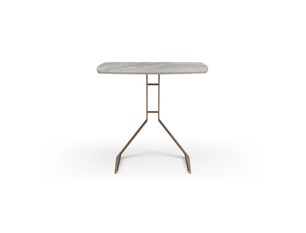 24" White And Bronze Ceramic Faux Marble and Steel End Table