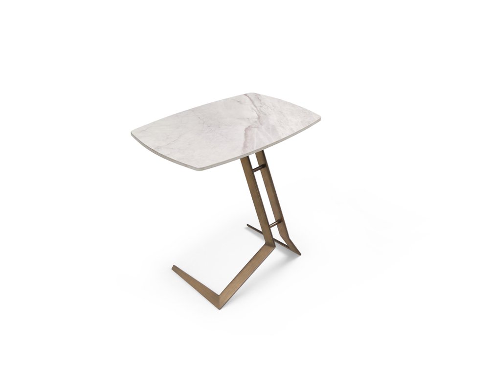 24" White And Bronze Ceramic Faux Marble and Steel End Table