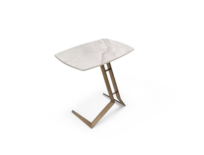 24" White And Bronze Ceramic Faux Marble and Steel End Table