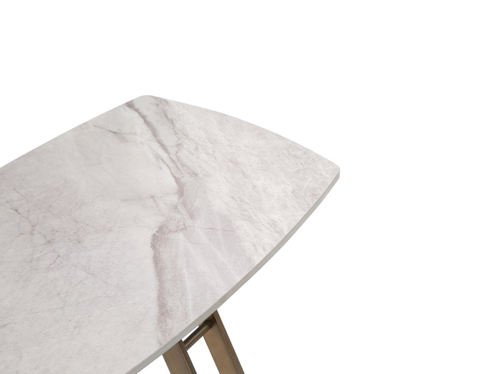 24" White And Bronze Ceramic Faux Marble and Steel End Table