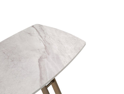 24" White And Bronze Ceramic Faux Marble and Steel End Table