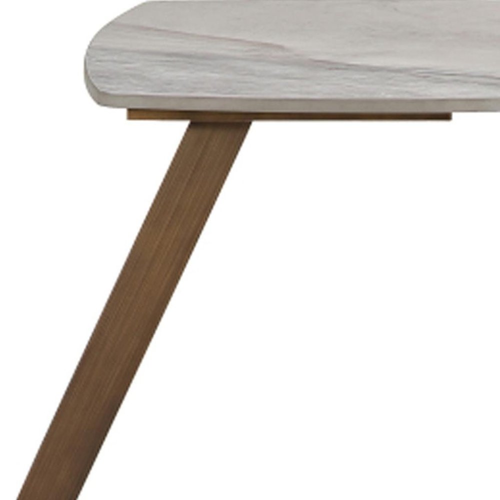 24" White And Bronze Ceramic Faux Marble and Steel End Table