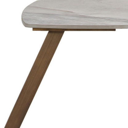 24" White And Bronze Ceramic Faux Marble and Steel End Table