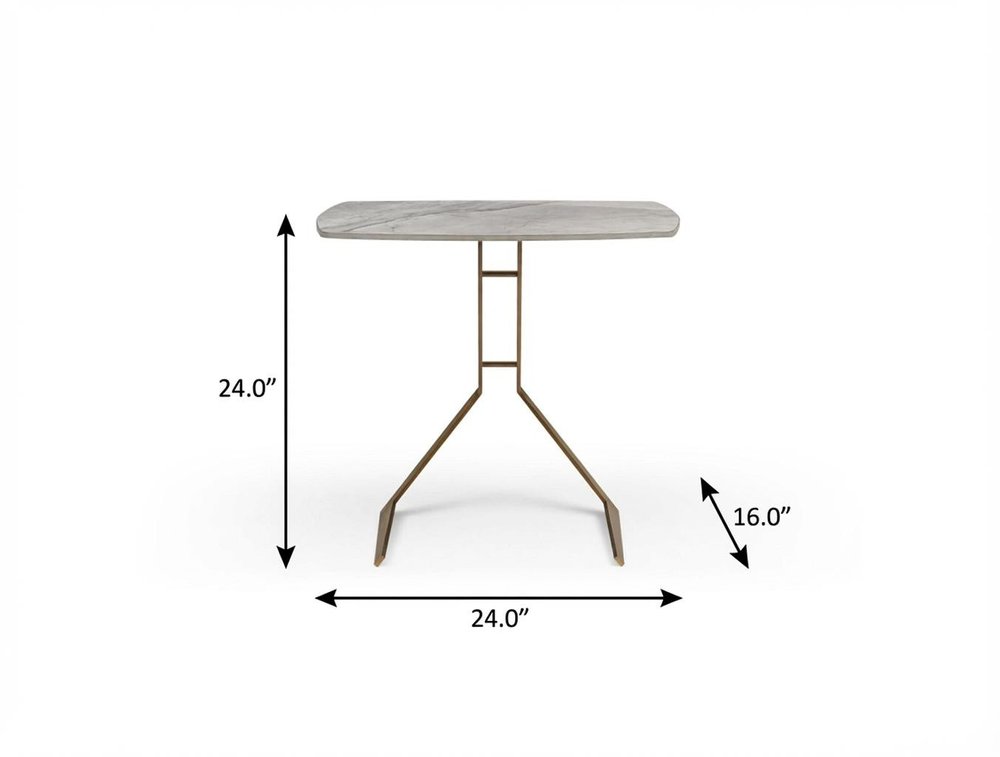 24" White And Bronze Ceramic Faux Marble and Steel End Table