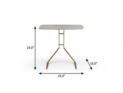 24" White And Bronze Ceramic Faux Marble and Steel End Table
