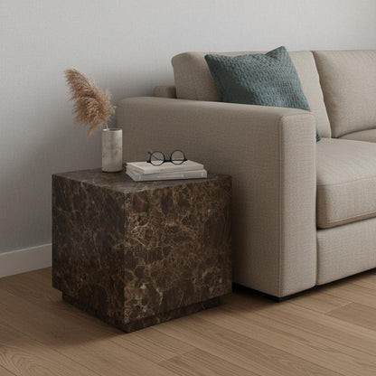 20" Brown Marble Square Block End Table