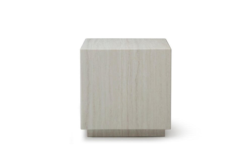 20" Beige Marble Square Block End Table