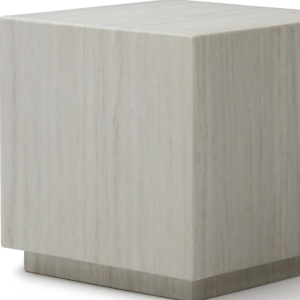 20" Beige Marble Square Block End Table