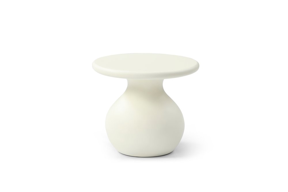 20" Beige Fiber Glass Round Curvaceous Pedestal End Table