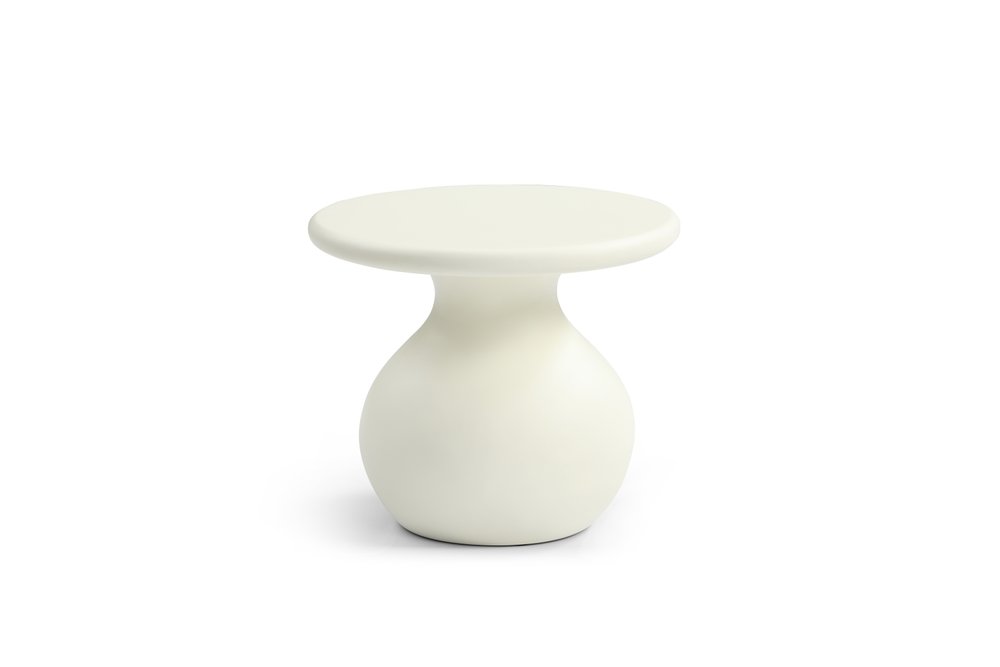 20" Beige Fiber Glass Round Curvaceous Pedestal End Table