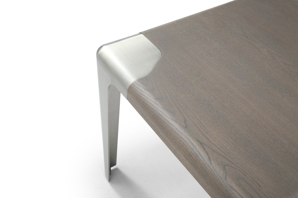 20" Ash Gray and Silver Wood and Stainless Steel Square End Table