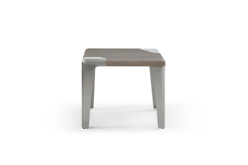 20" Ash Gray and Silver Wood and Stainless Steel Square End Table