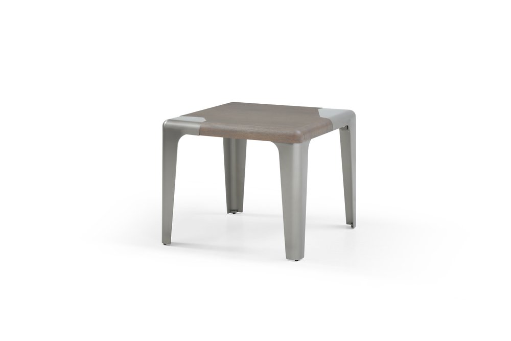 20" Ash Gray and Silver Wood and Stainless Steel Square End Table