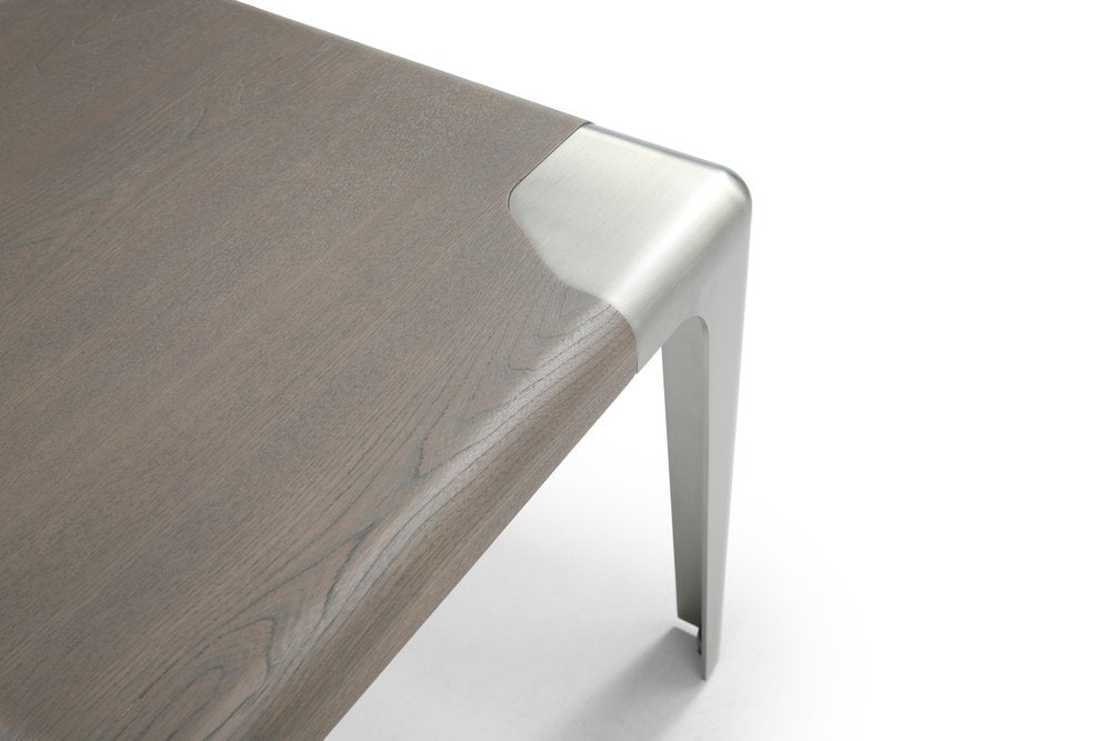 20" Ash Gray and Silver Wood and Stainless Steel Square End Table