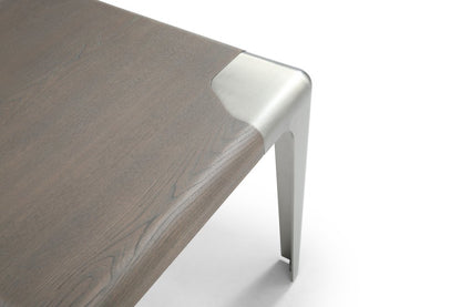 20" Ash Gray and Silver Wood and Stainless Steel Square End Table