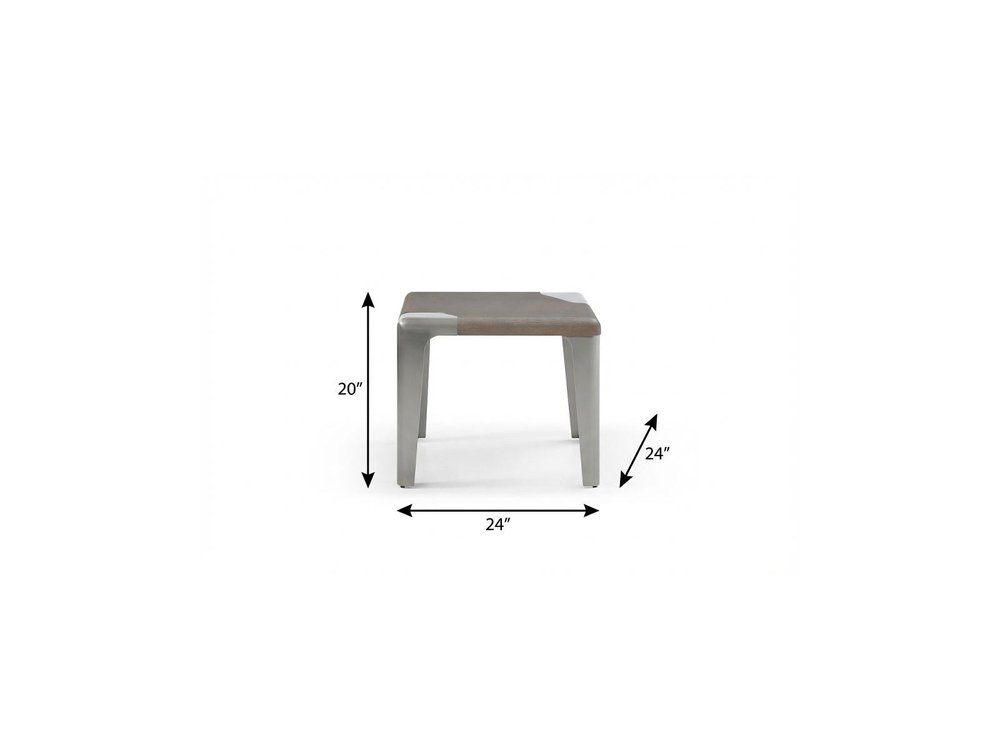 20" Ash Gray and Silver Wood and Stainless Steel Square End Table