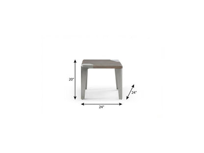 20" Ash Gray and Silver Wood and Stainless Steel Square End Table