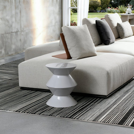 18" Light Gray Wood Round Top Geo Pedestal End Table