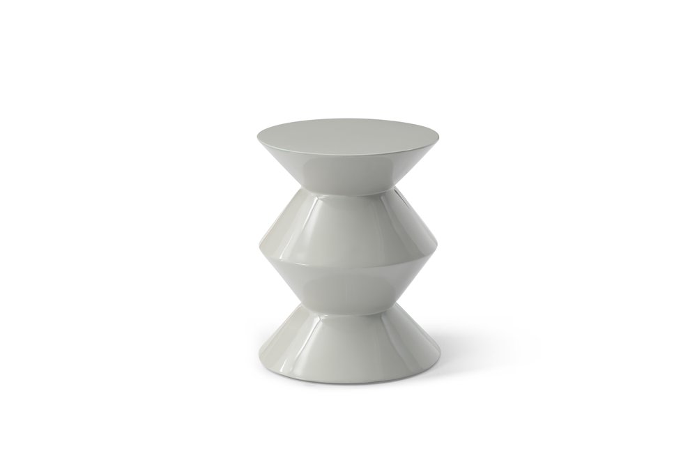 18" Light Gray Wood Round Top Geo Pedestal End Table
