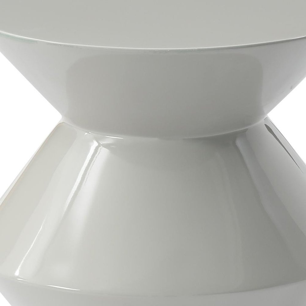 18" Light Gray Wood Round Top Geo Pedestal End Table