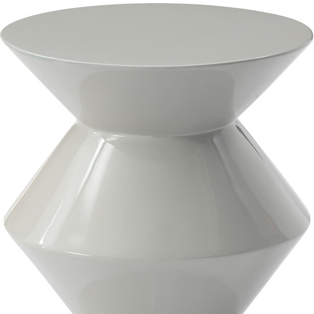 18" Light Gray Wood Round Top Geo Pedestal End Table