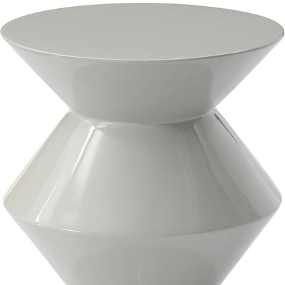18" Light Gray Wood Round Top Geo Pedestal End Table