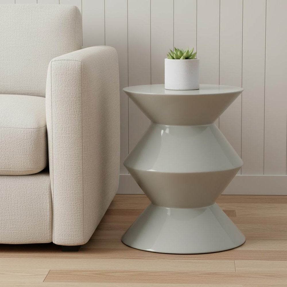 18" Light Gray Wood Round Top Geo Pedestal End Table