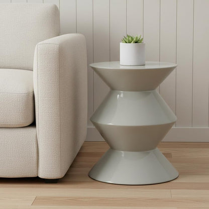 18" Light Gray Wood Round Top Geo Pedestal End Table