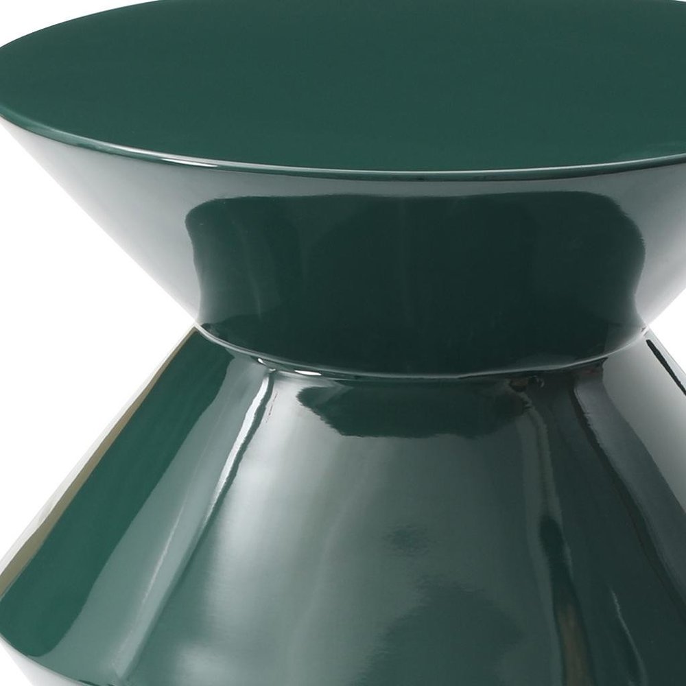 18" Green Wood Round Top Geo Pedestal End Table