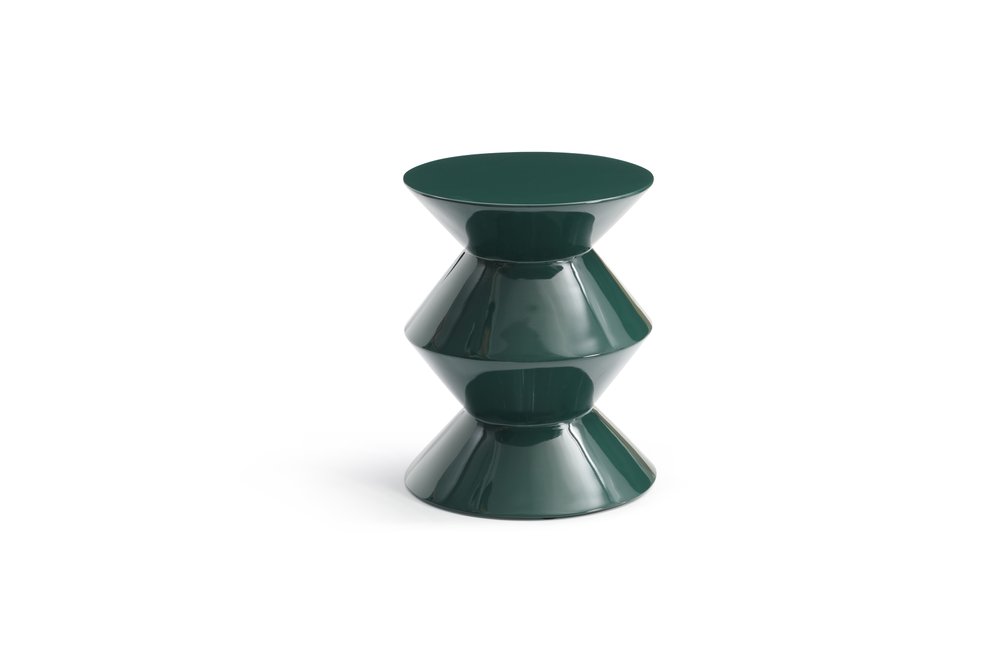 18" Green Wood Round Top Geo Pedestal End Table