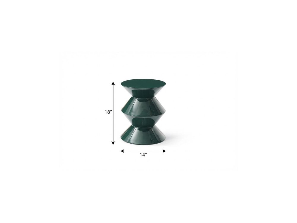 18" Green Wood Round Top Geo Pedestal End Table