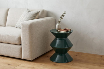 18" Green Wood Round Top Geo Pedestal End Table