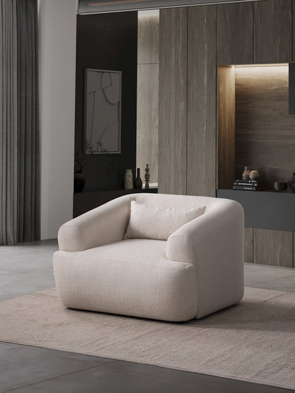 42" White Boucle Arm Chair With Lumbar Pillow