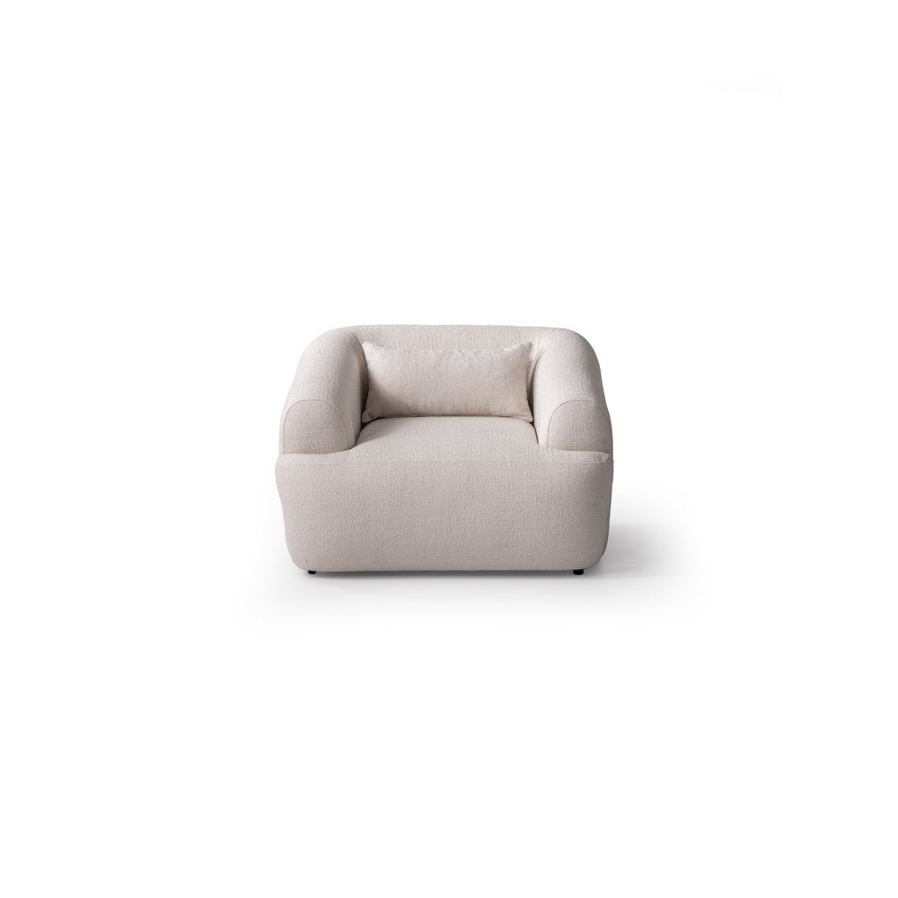 42" White Boucle Arm Chair With Lumbar Pillow